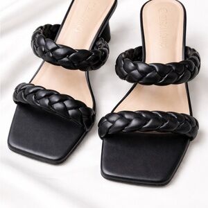 Dream Pairs Black Braided Heeled Wedges
